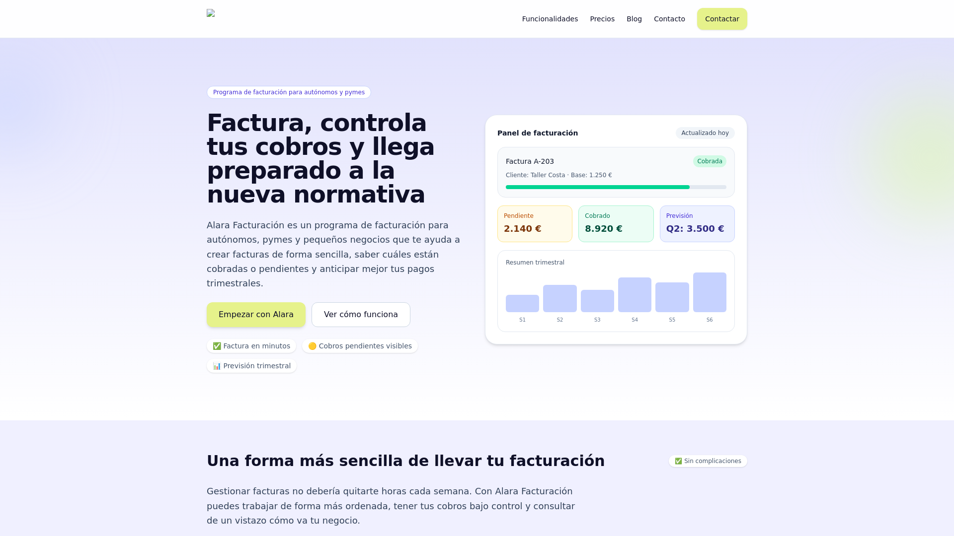 website screenshot of https://alara-facturacion-electronica.es/