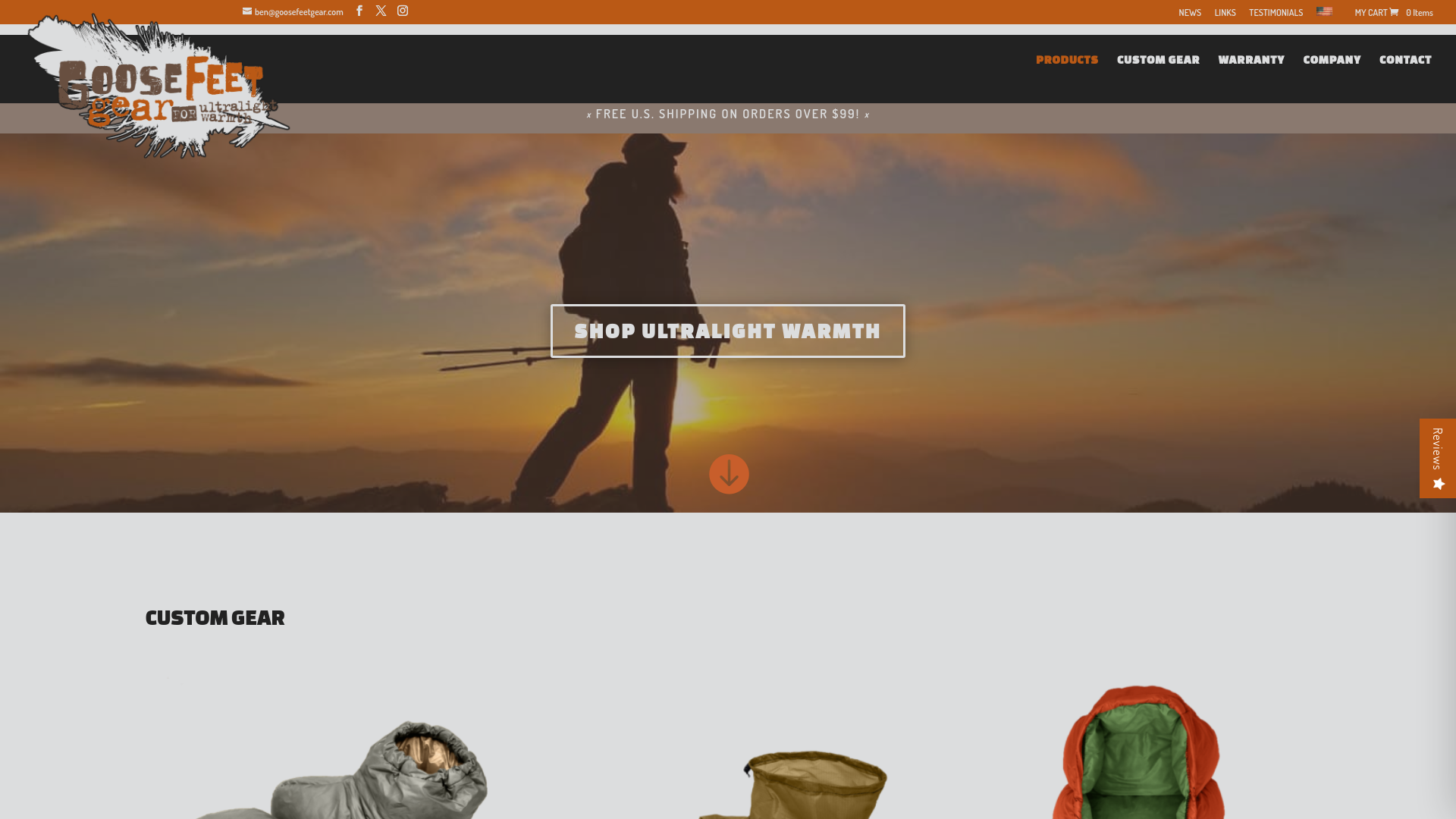 website screenshot of https://goosefeetgear.com
