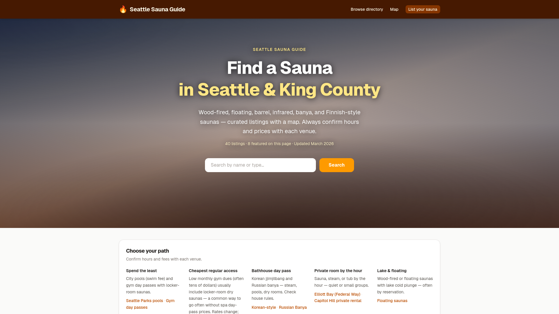website screenshot of https://seattlesaunaguide.com