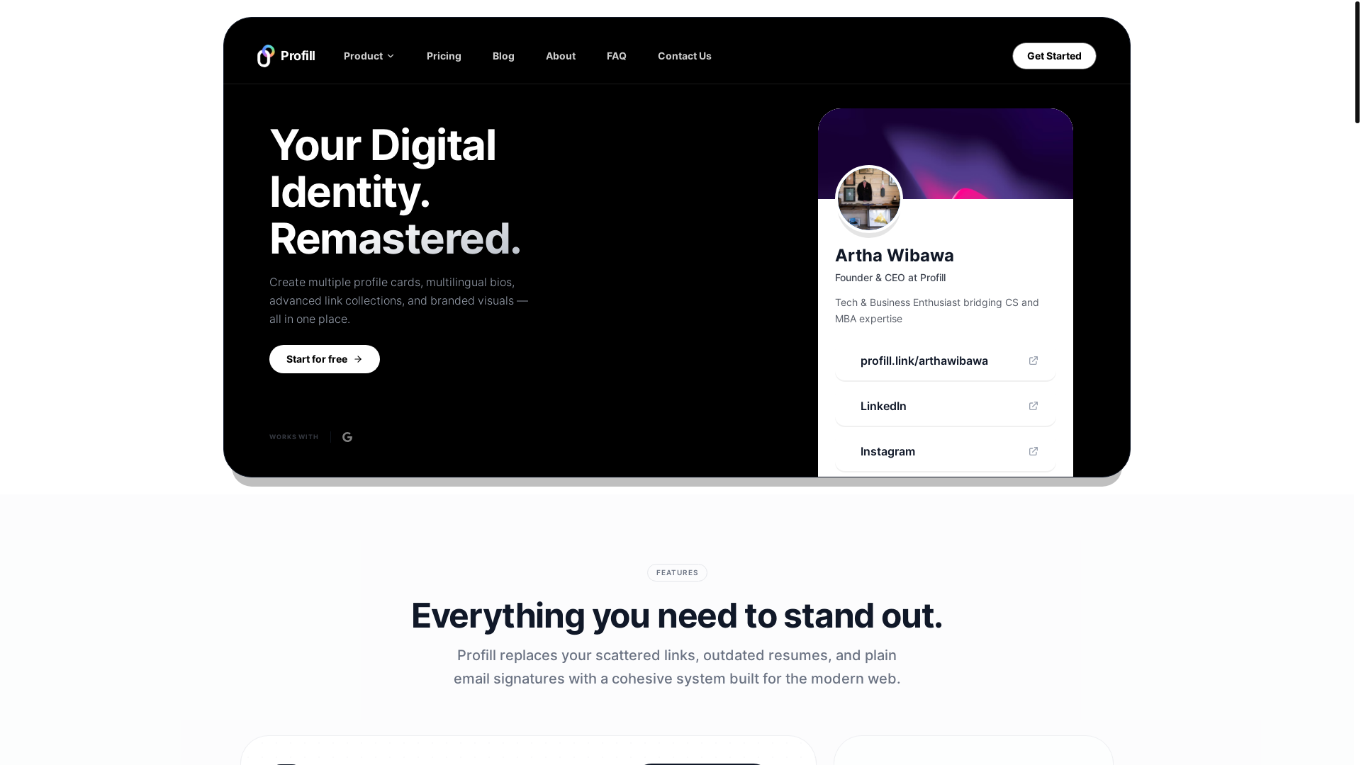 website screenshot of https://profill-fe.pages.dev/