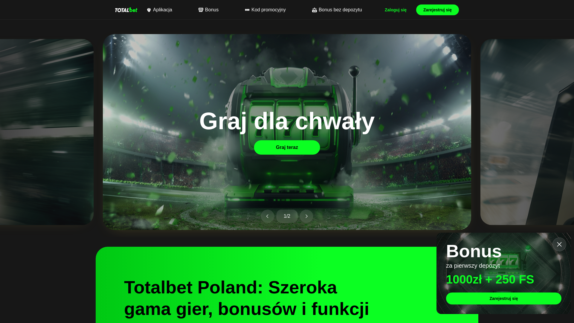 website screenshot of https://totalbetcasino-pl.pl