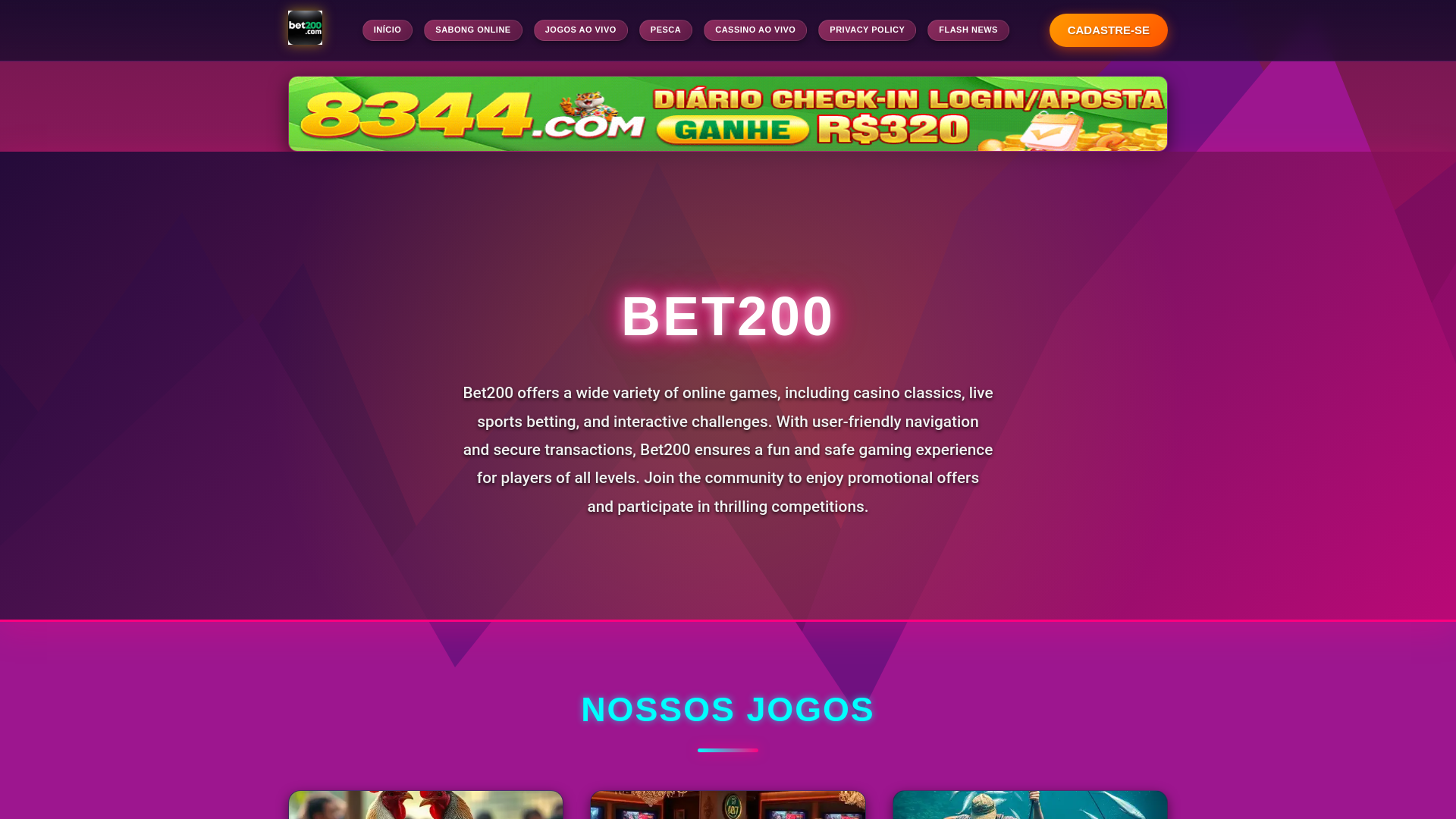 website screenshot of https://bet200pix.com
