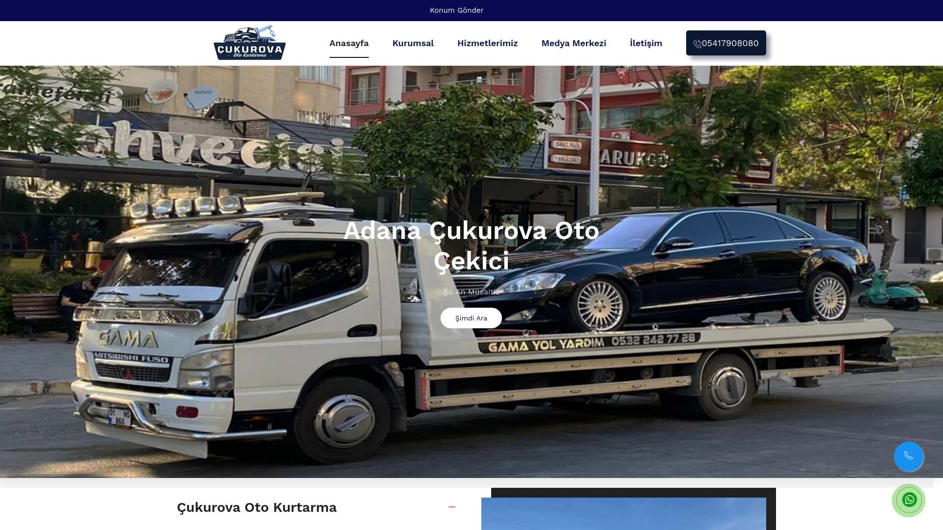 website screenshot of https://cukurovaotokurtarma.com.tr/