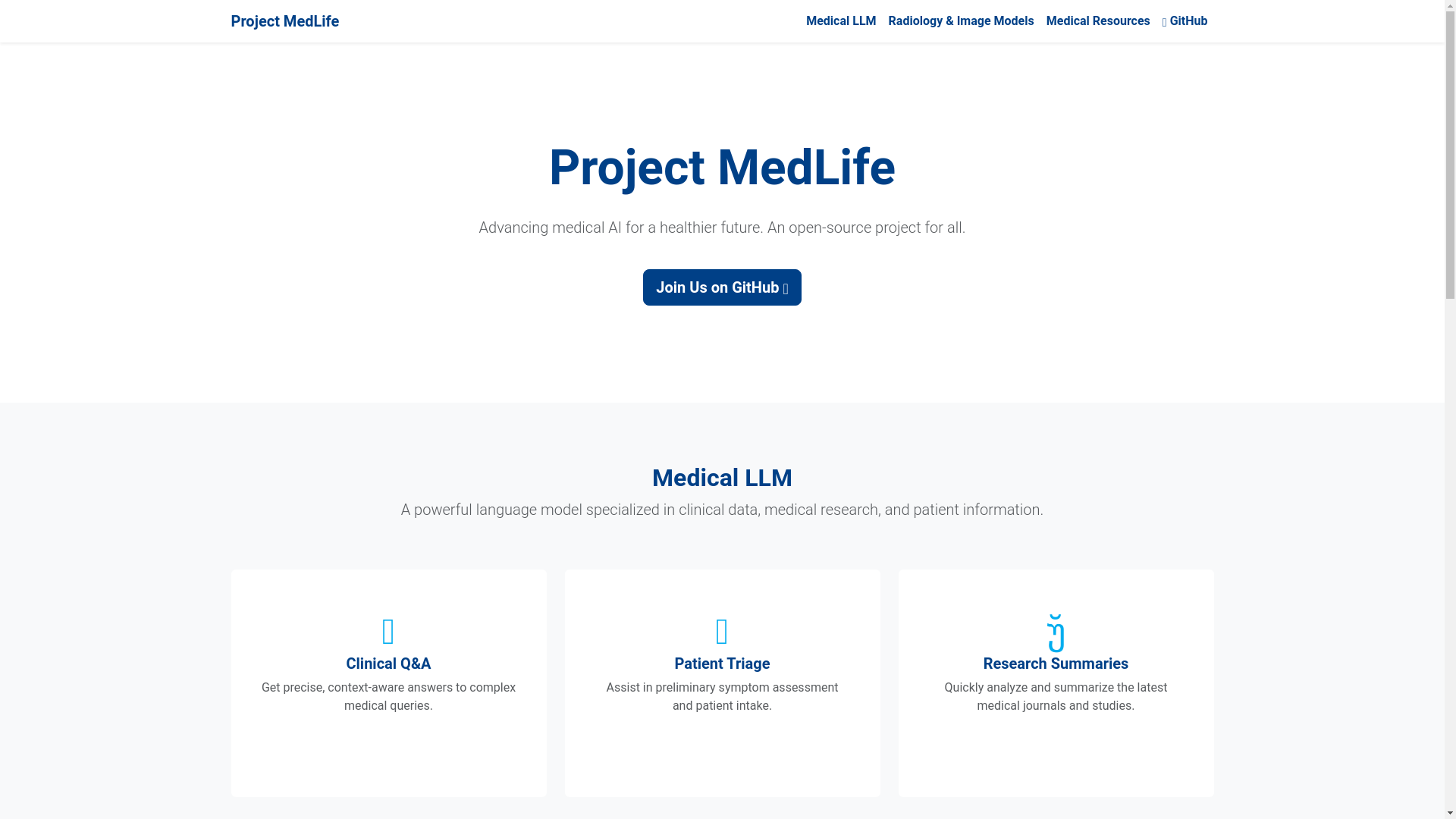 website screenshot of https://projectmedlife.com/