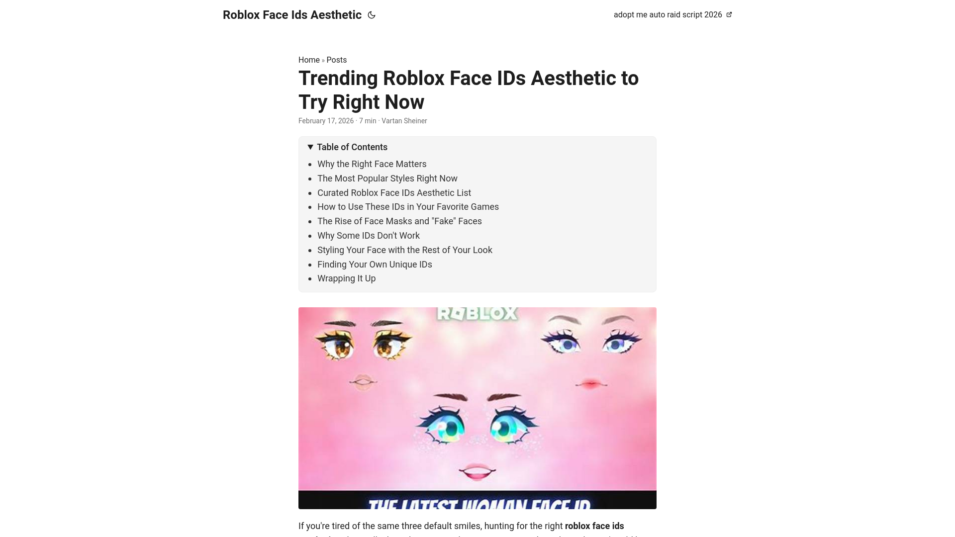 website screenshot of https://roblox-face-ids-aesthetic.pages.dev/