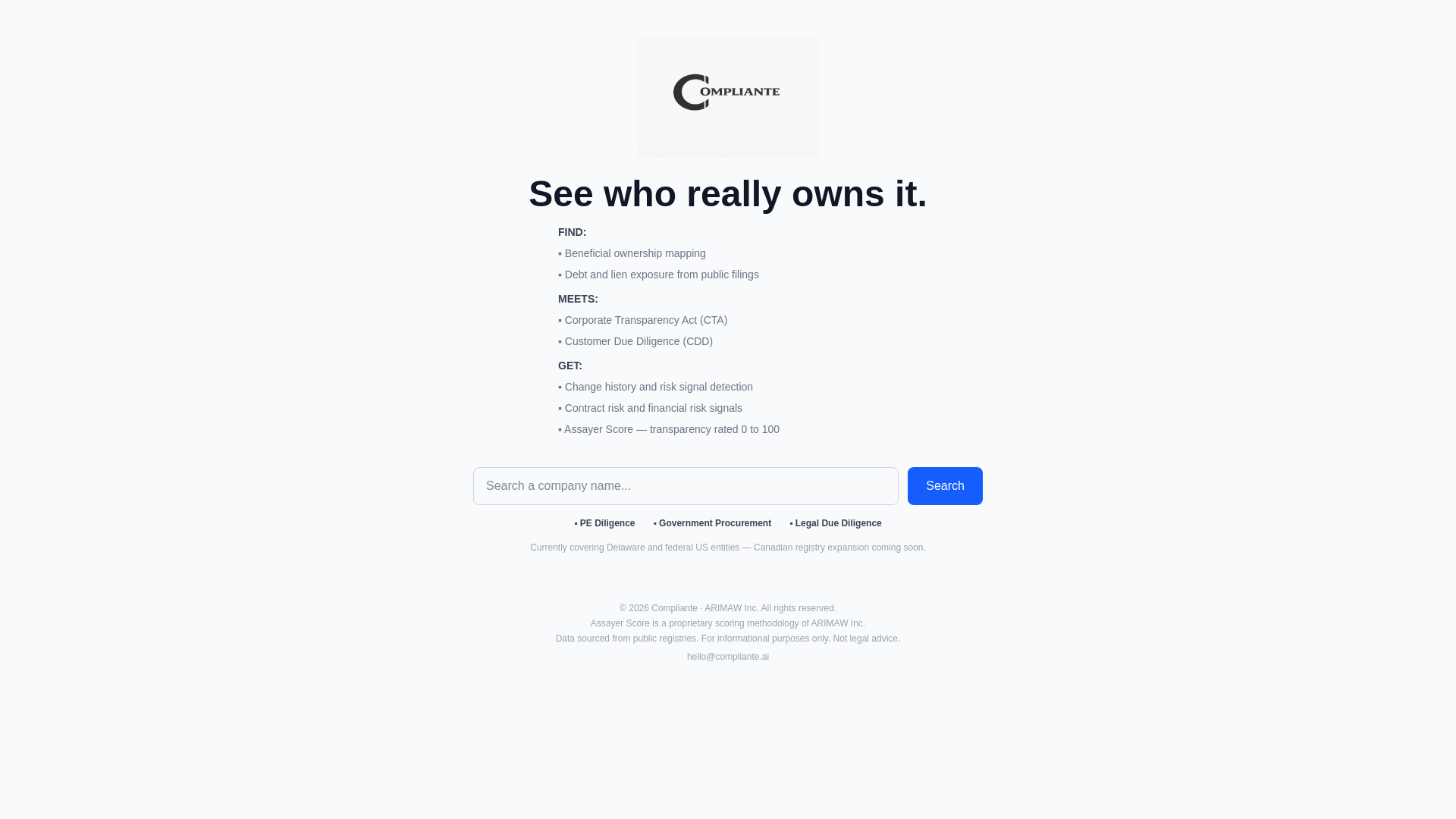 website screenshot of https://compliante.ai