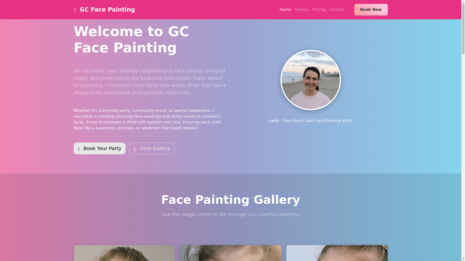 website screenshot of https://gcfacepainting.com.au/