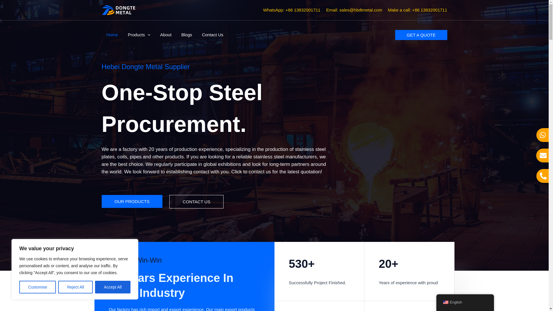 website screenshot of https://dtstainless.com/