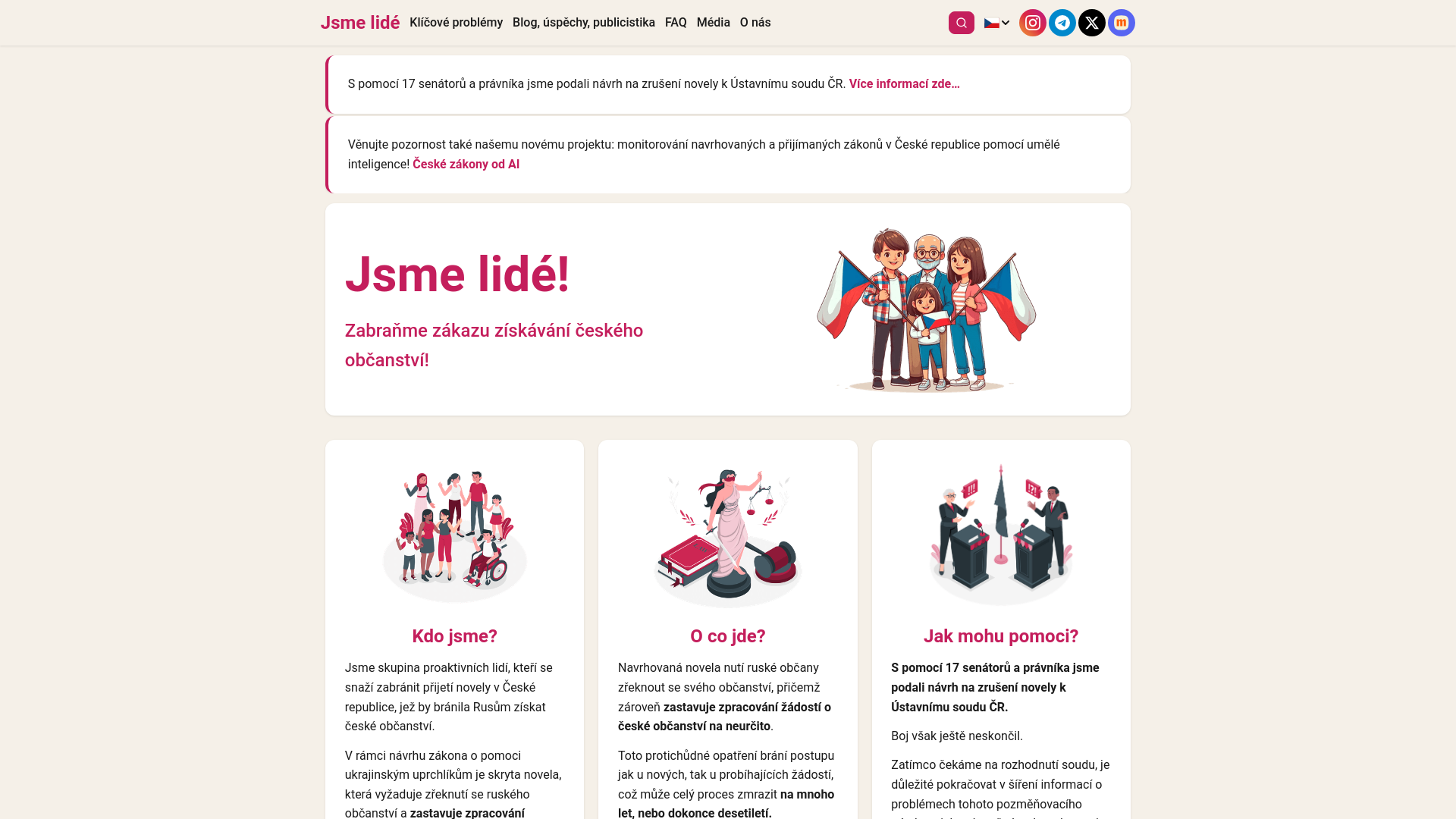website screenshot of https://jsmelide.cz/