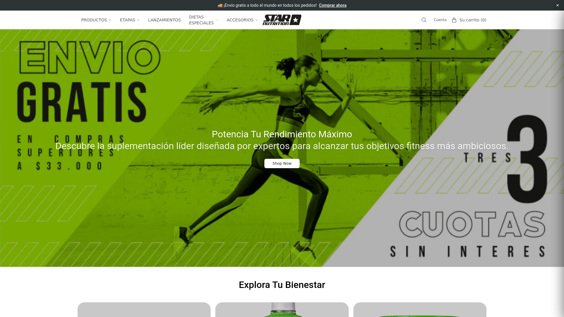 website screenshot of https://getstarnutrition.shop