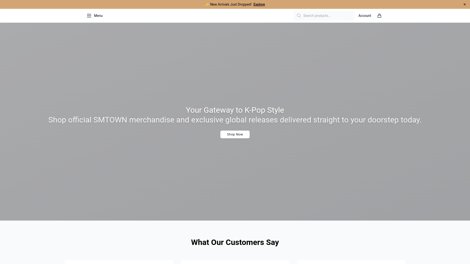 website screenshot of https://smtownglobalmerch.shop/