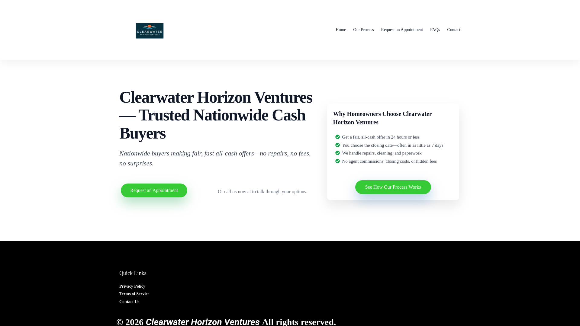 website screenshot of https://clearwaterhorizonventures.com/