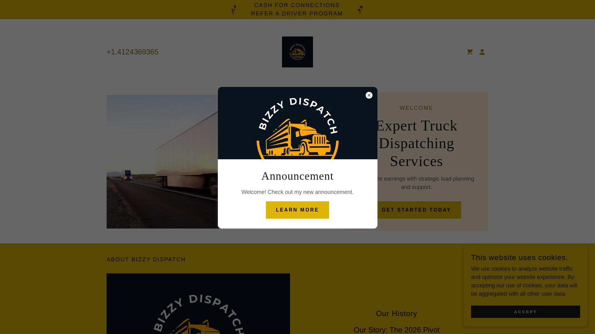 website screenshot of https://bizzydispatch.work/