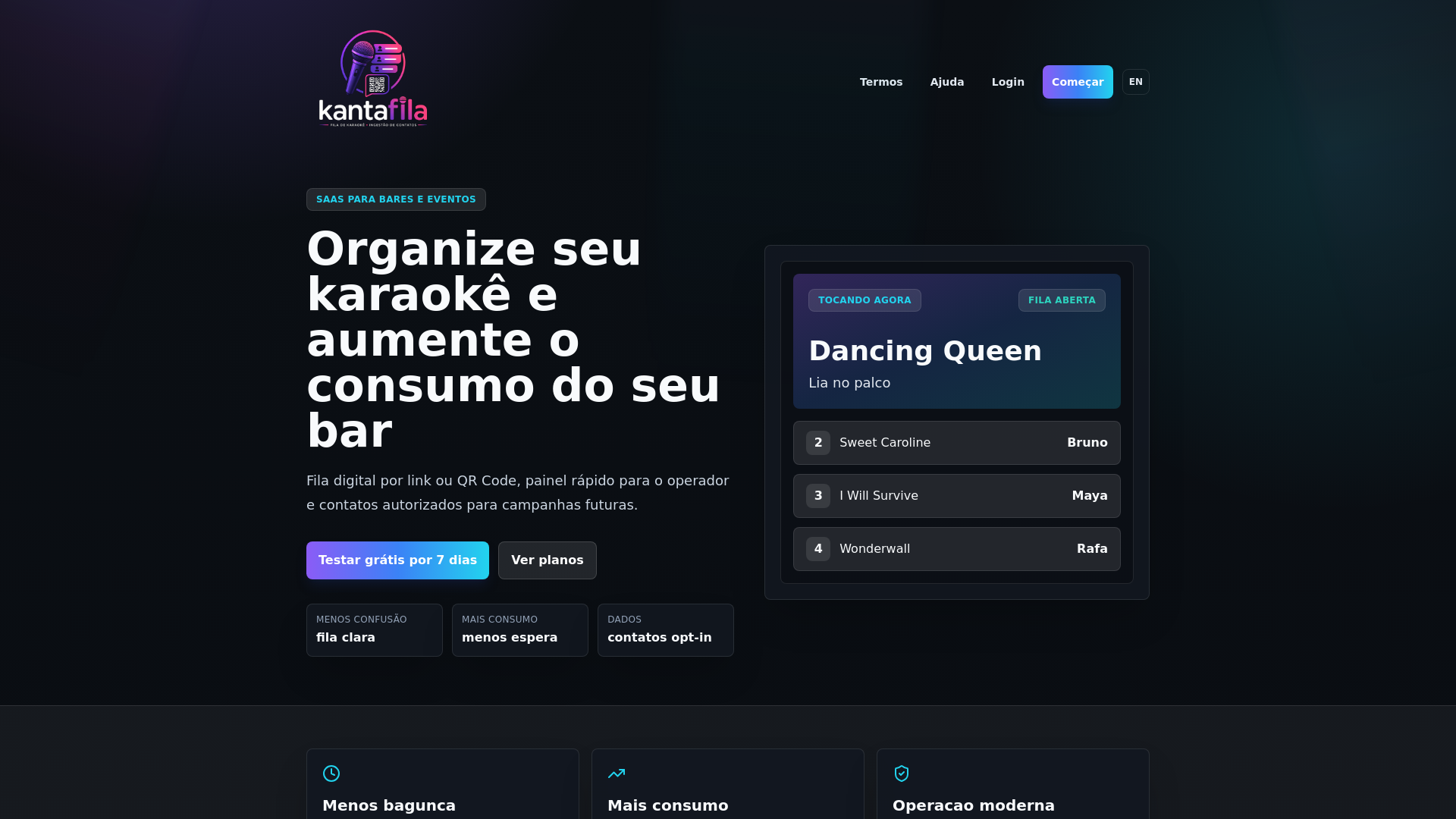 website screenshot of https://kantafila.leaonerd.com.br/