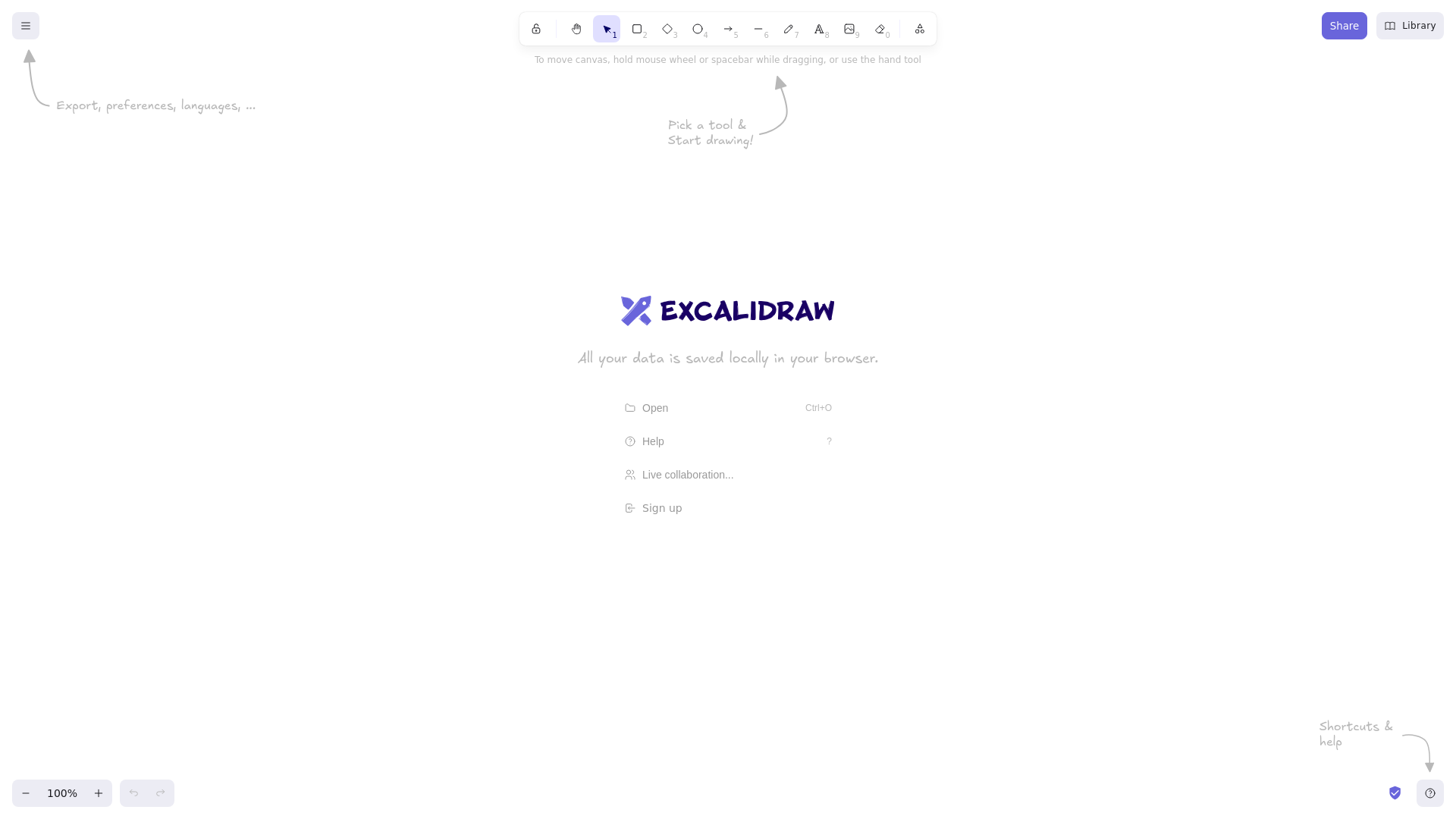website screenshot of https://excalidraw.com/