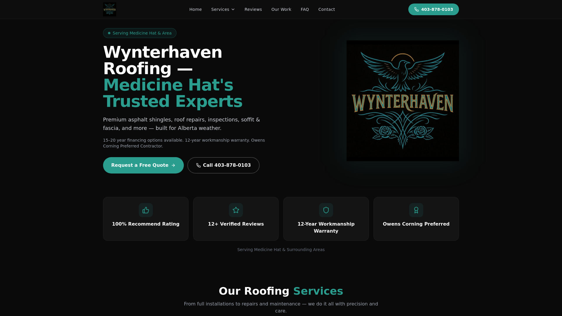 website screenshot of https://wynterhaven.ca