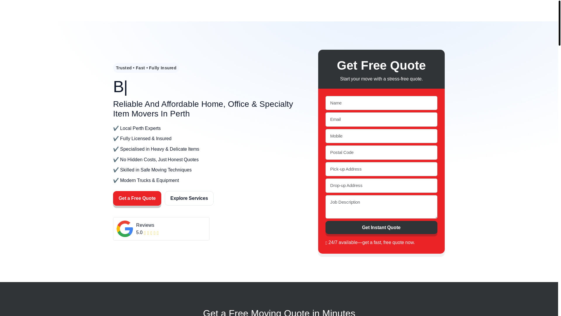 website screenshot of https://budgetmoversperth.com.au/