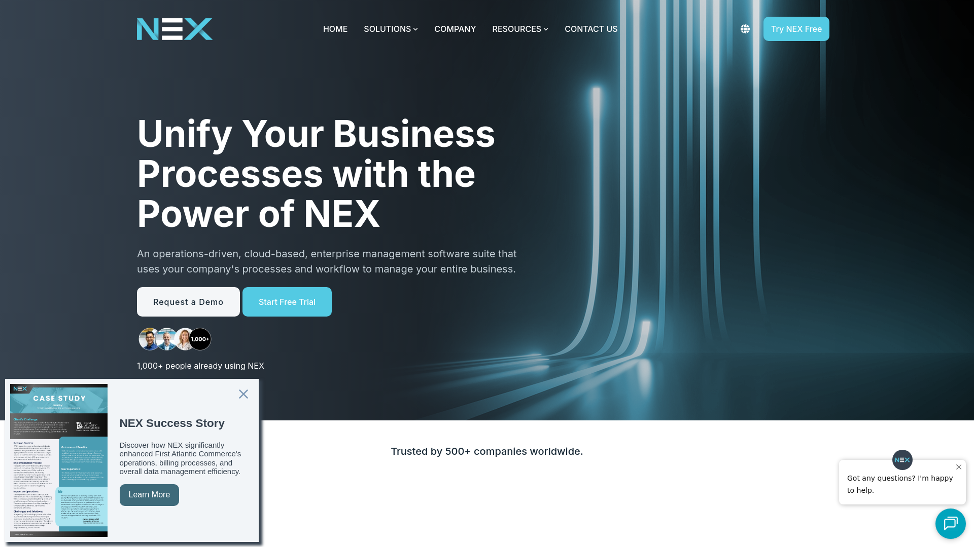 website screenshot of https://meetnexsoftware.com