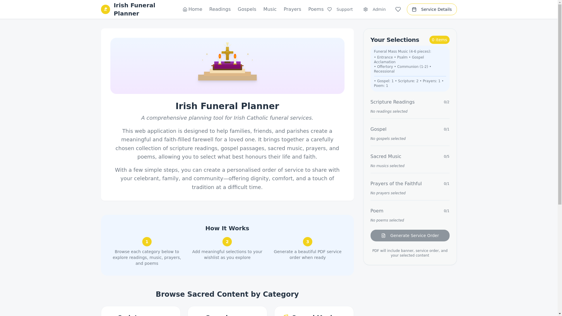 website screenshot of https://irelandfuneralplanner.com/