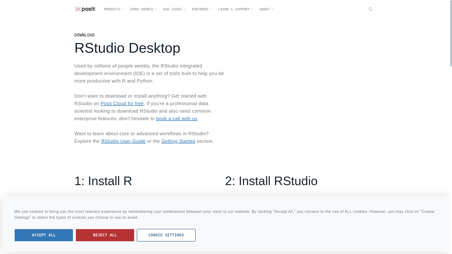 website screenshot of https://posit.co/download/rstudio-desktop/
