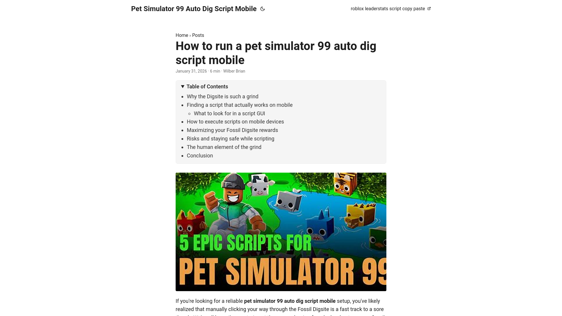 website screenshot of https://pet-simulator-99-auto-dig-script-mobile.pages.dev/