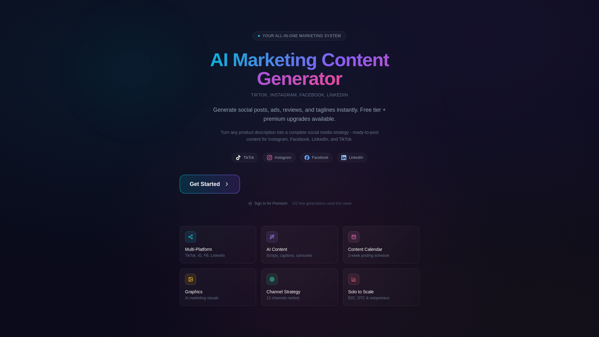 website screenshot of https://aimarketingcontentgenerator.com/