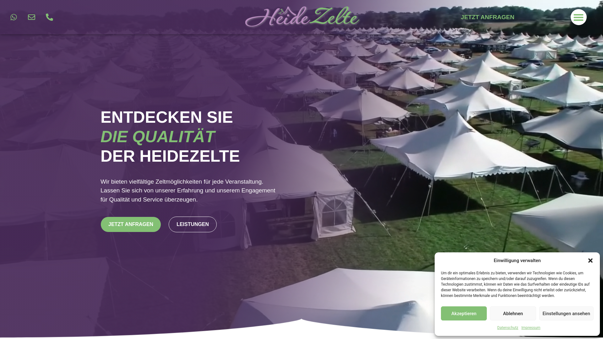 website screenshot of https://heidezelte.de/
