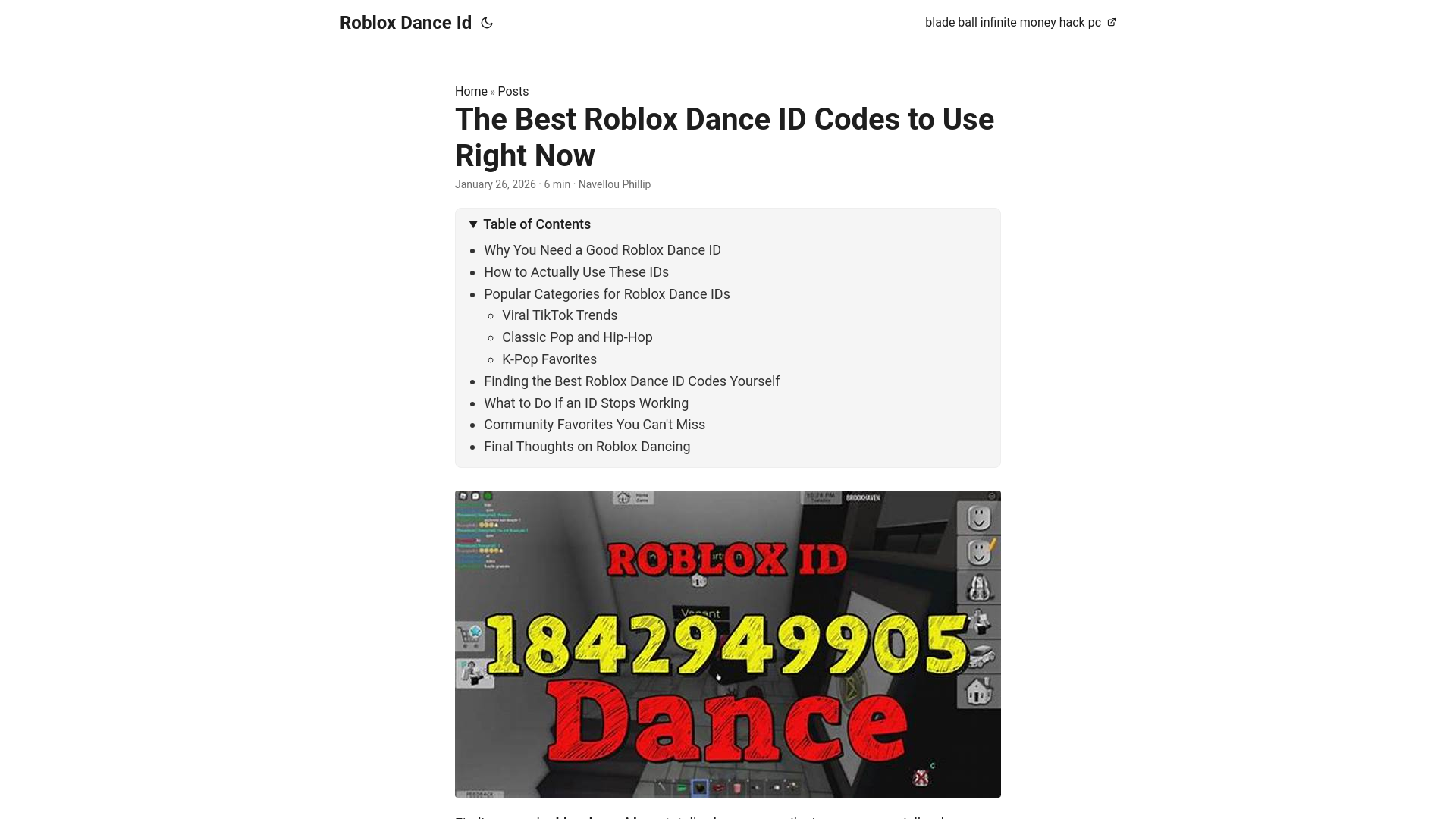 website screenshot of https://roblox-dance-id.pages.dev/