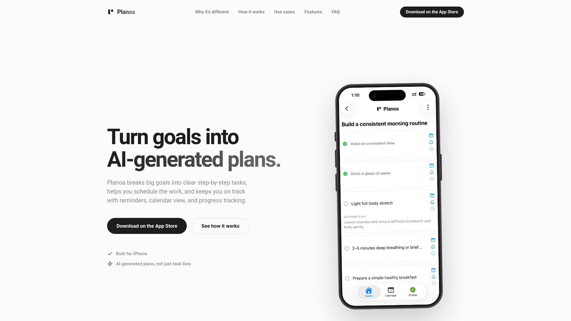 website screenshot of https://planoa.app/