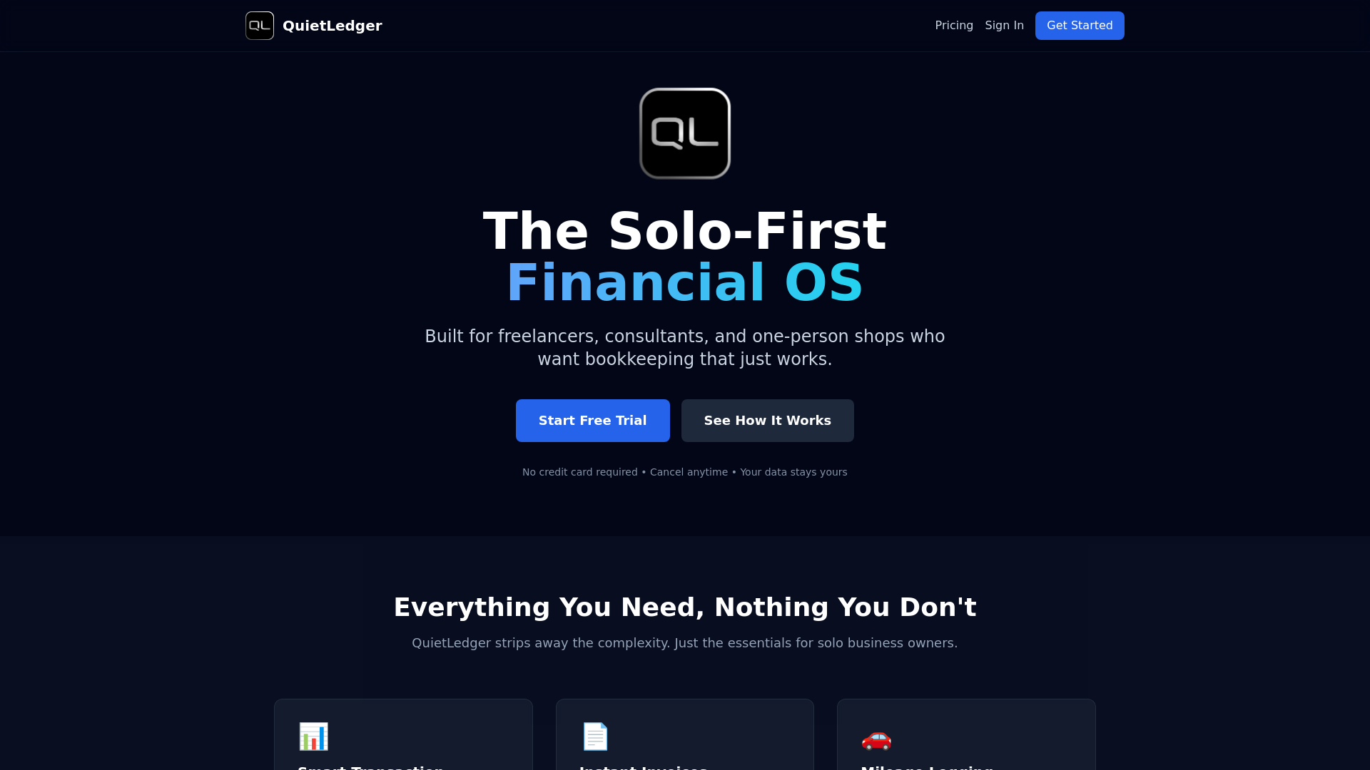 website screenshot of https://quietledger.org/