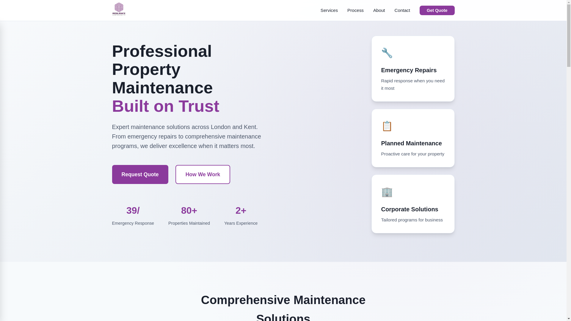 website screenshot of https://resiliencemaintenance.co.uk/