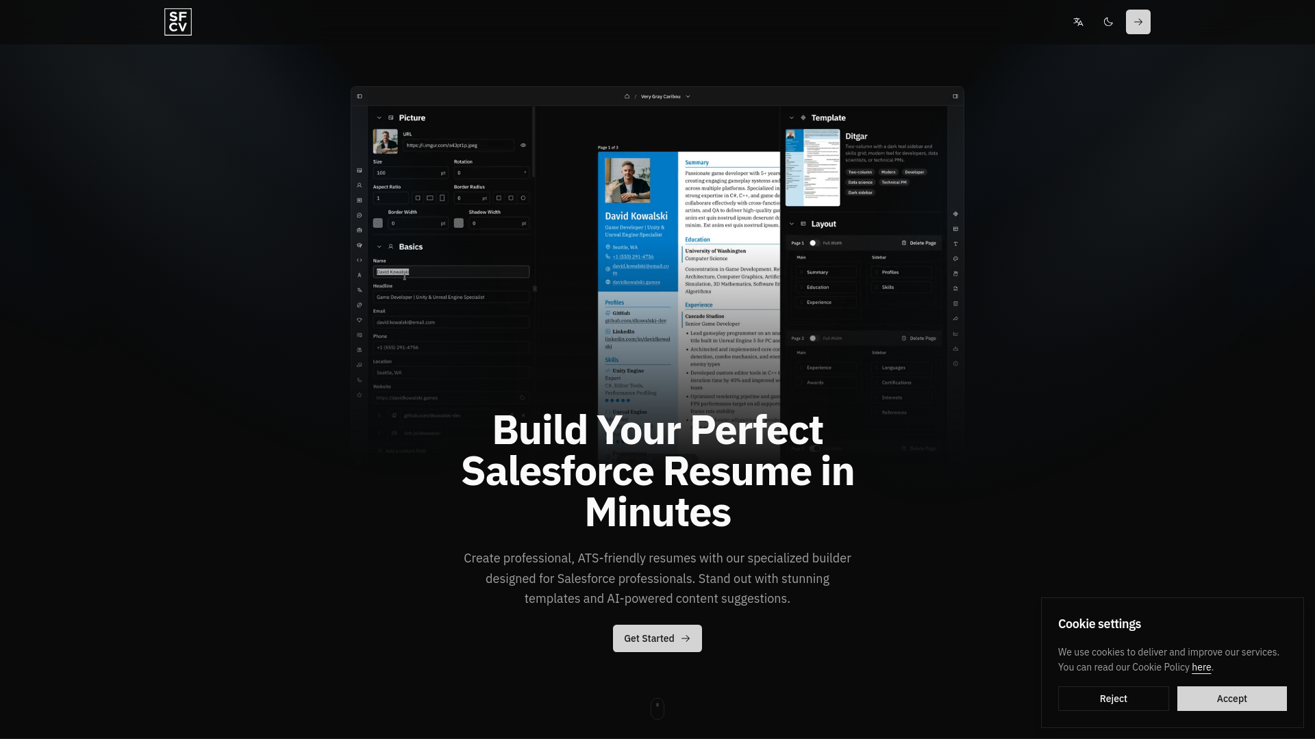 website screenshot of https://sfcv.io/