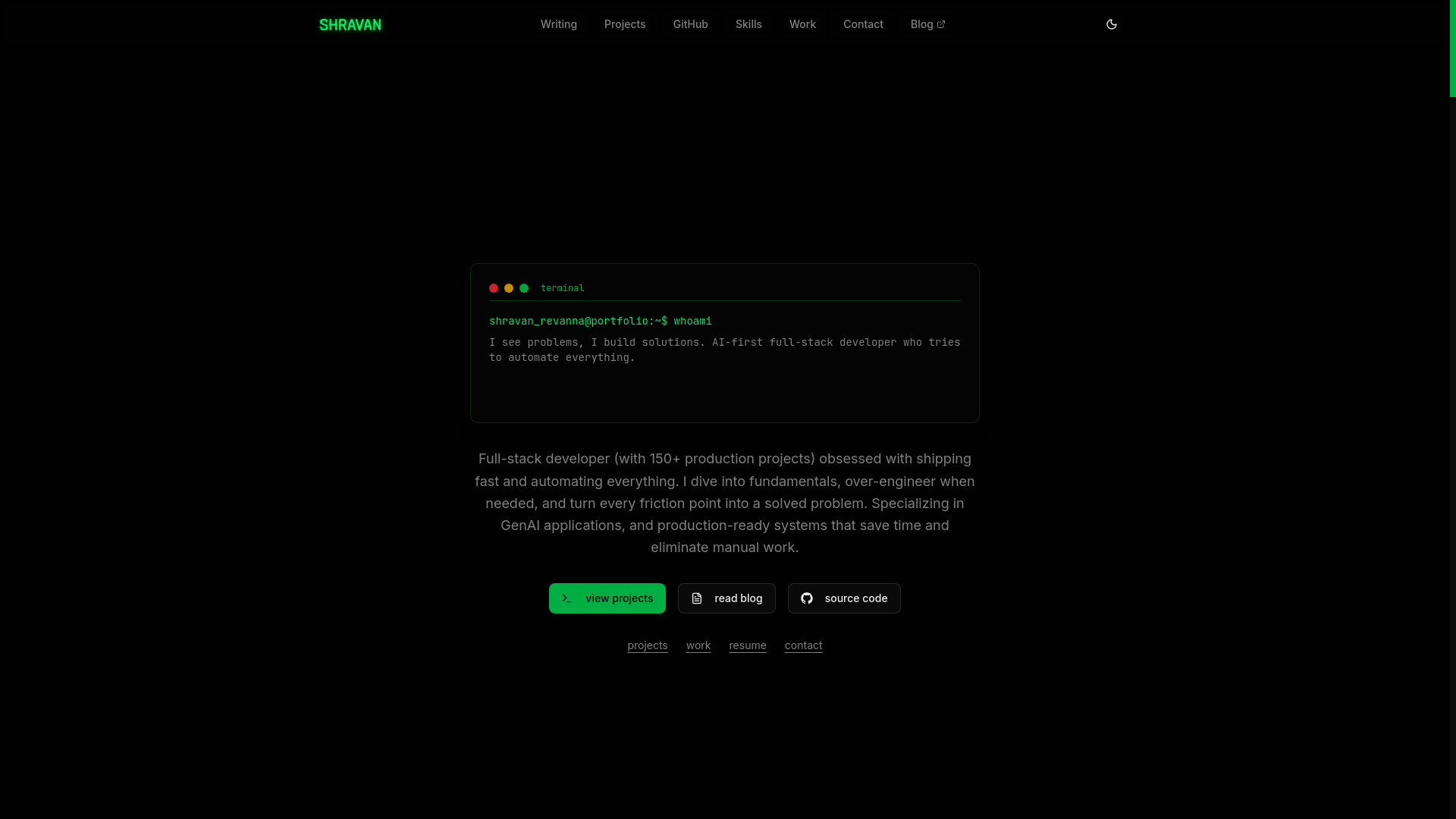 website screenshot of https://shravanrevanna.me/