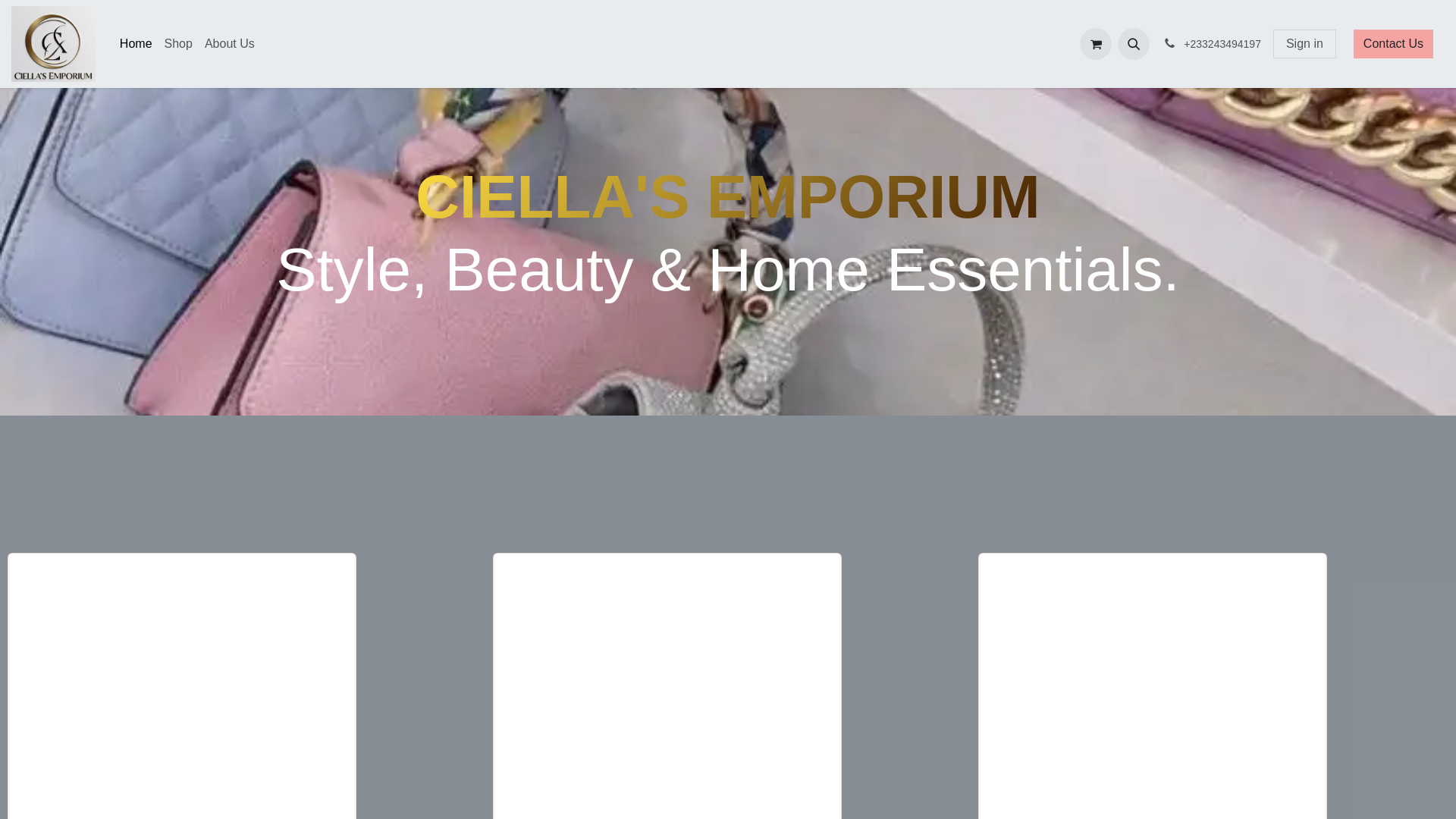 website screenshot of https://ciellasemporium.com/
