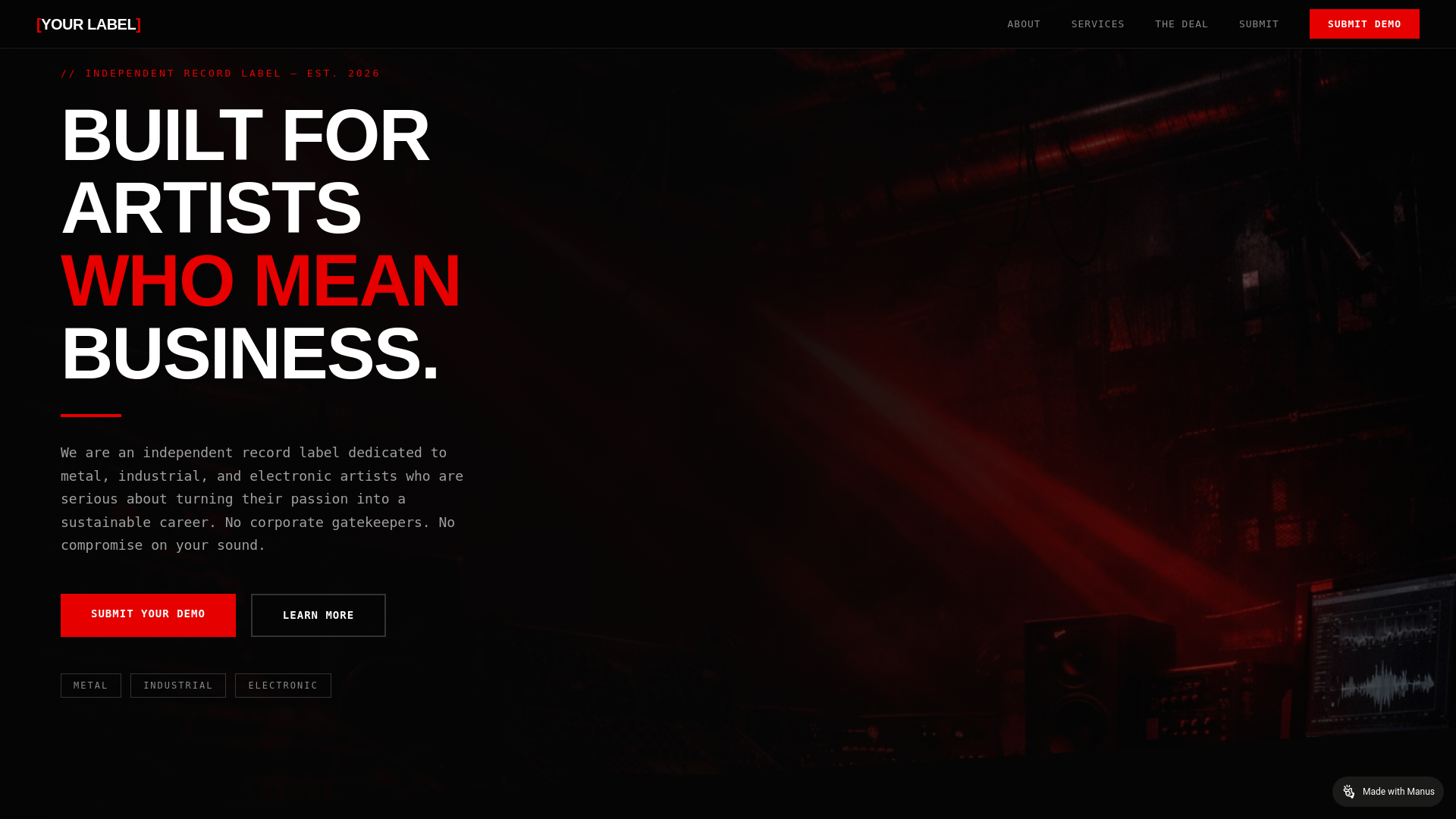 website screenshot of https://dystopiarecords.biz