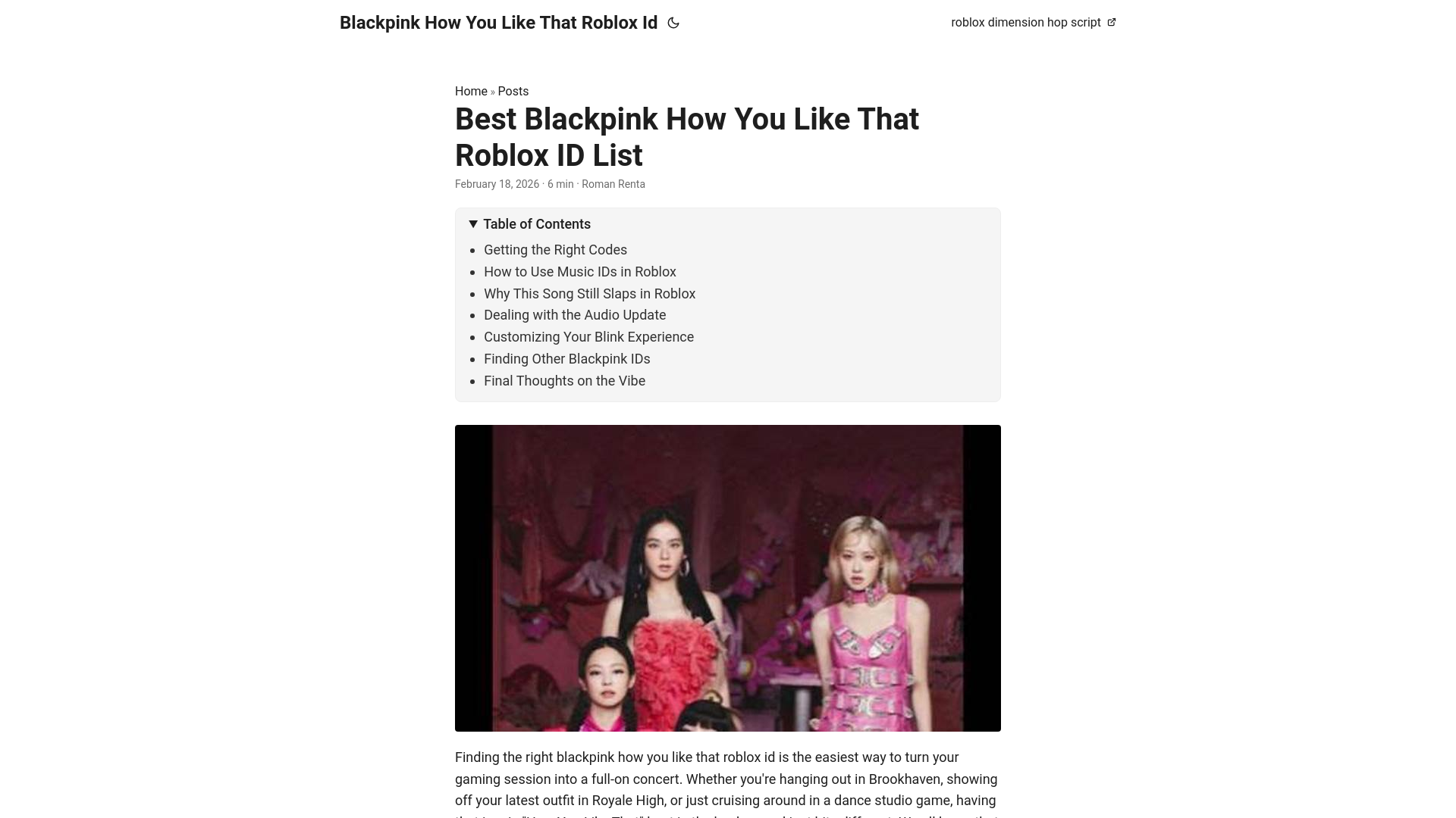 website screenshot of https://blackpink-how-you-like-that-roblox-id.pages.dev/