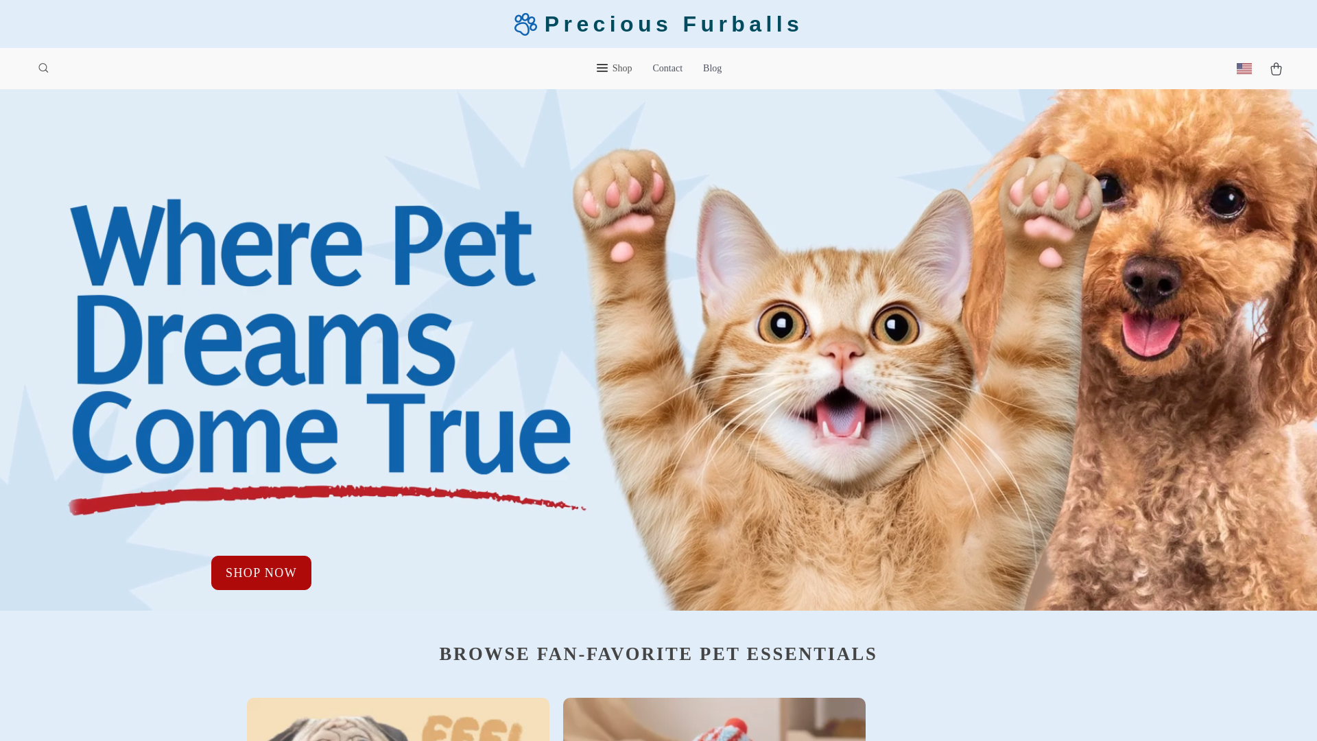 website screenshot of https://preciousfurballs.shop/