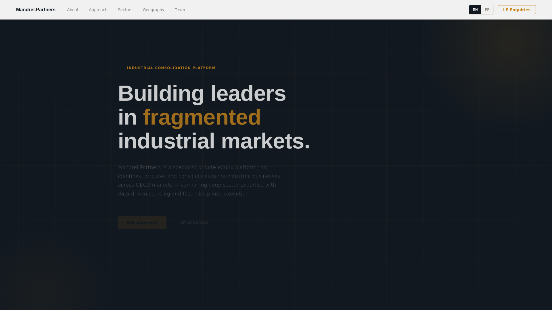website screenshot of https://mandrelpartners.com/
