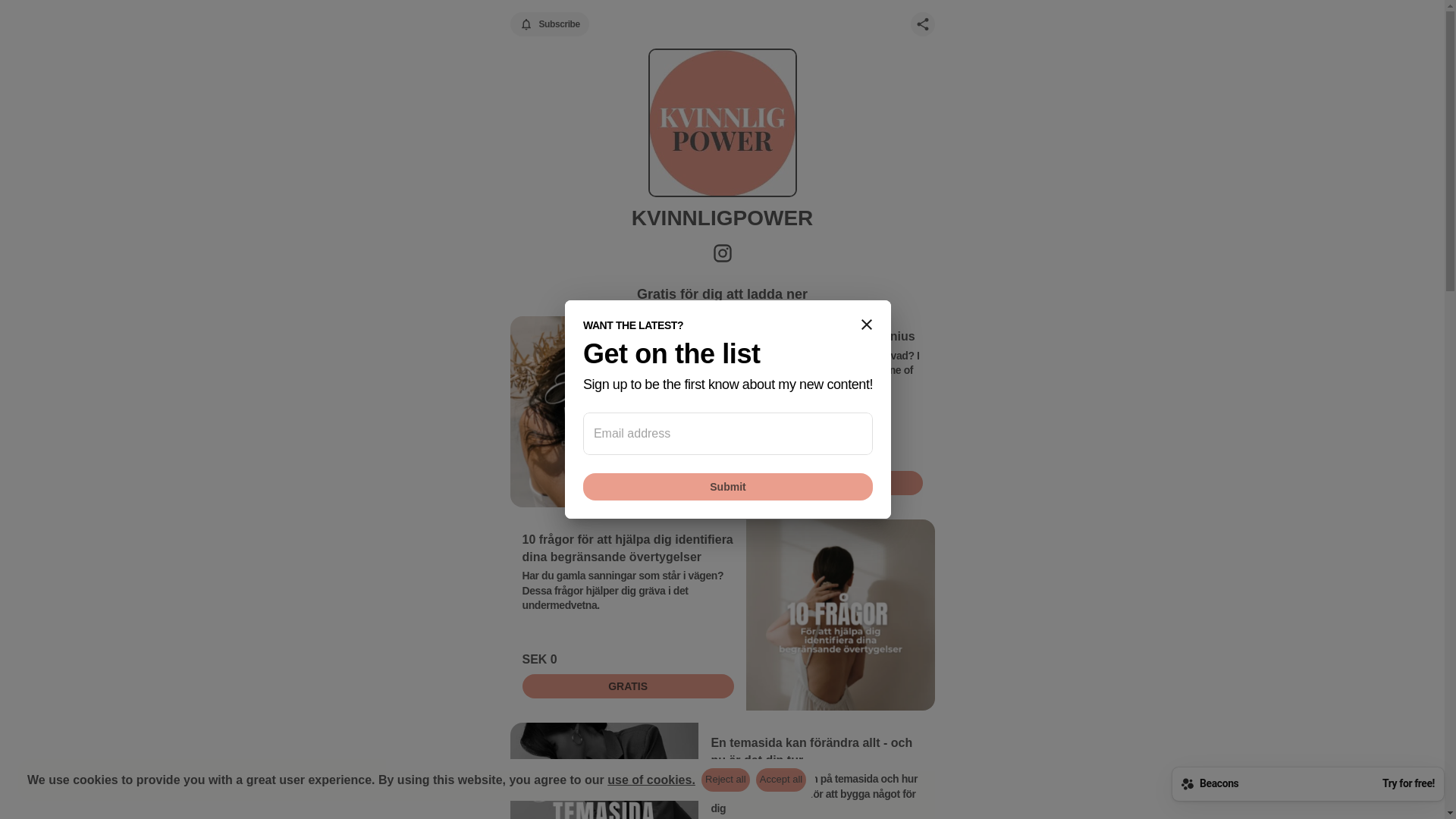 website screenshot of https://kvinnligpower.com/