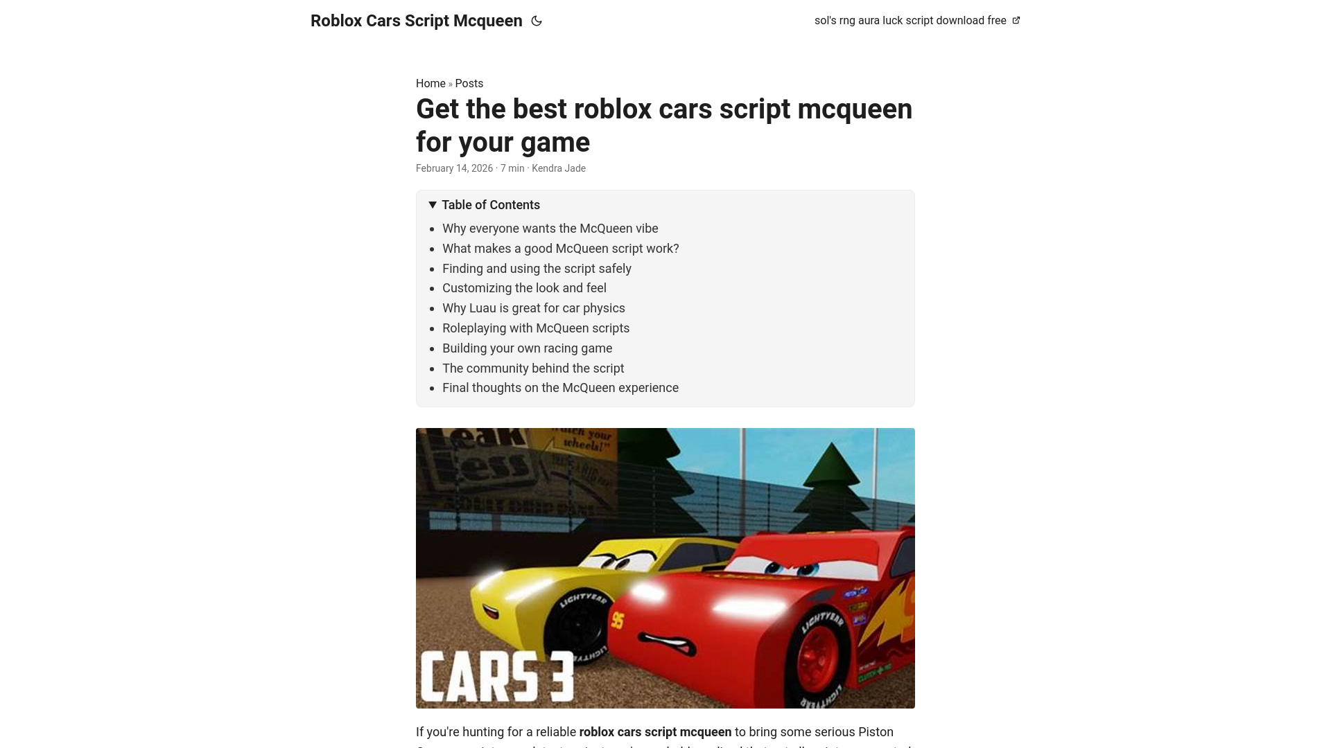 website screenshot of https://roblox-cars-script-mcqueen.pages.dev/