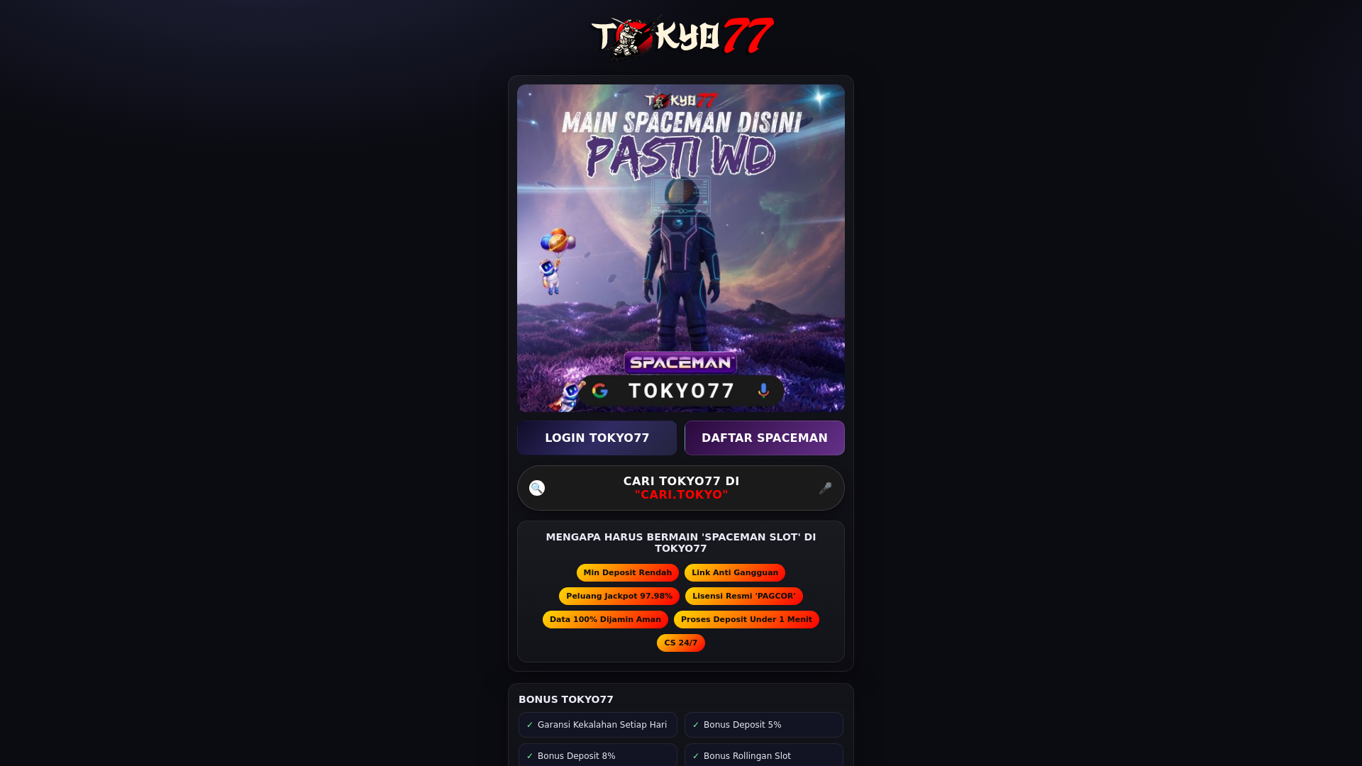 website screenshot of https://tokyo77-spaceman-gacor.pages.dev/