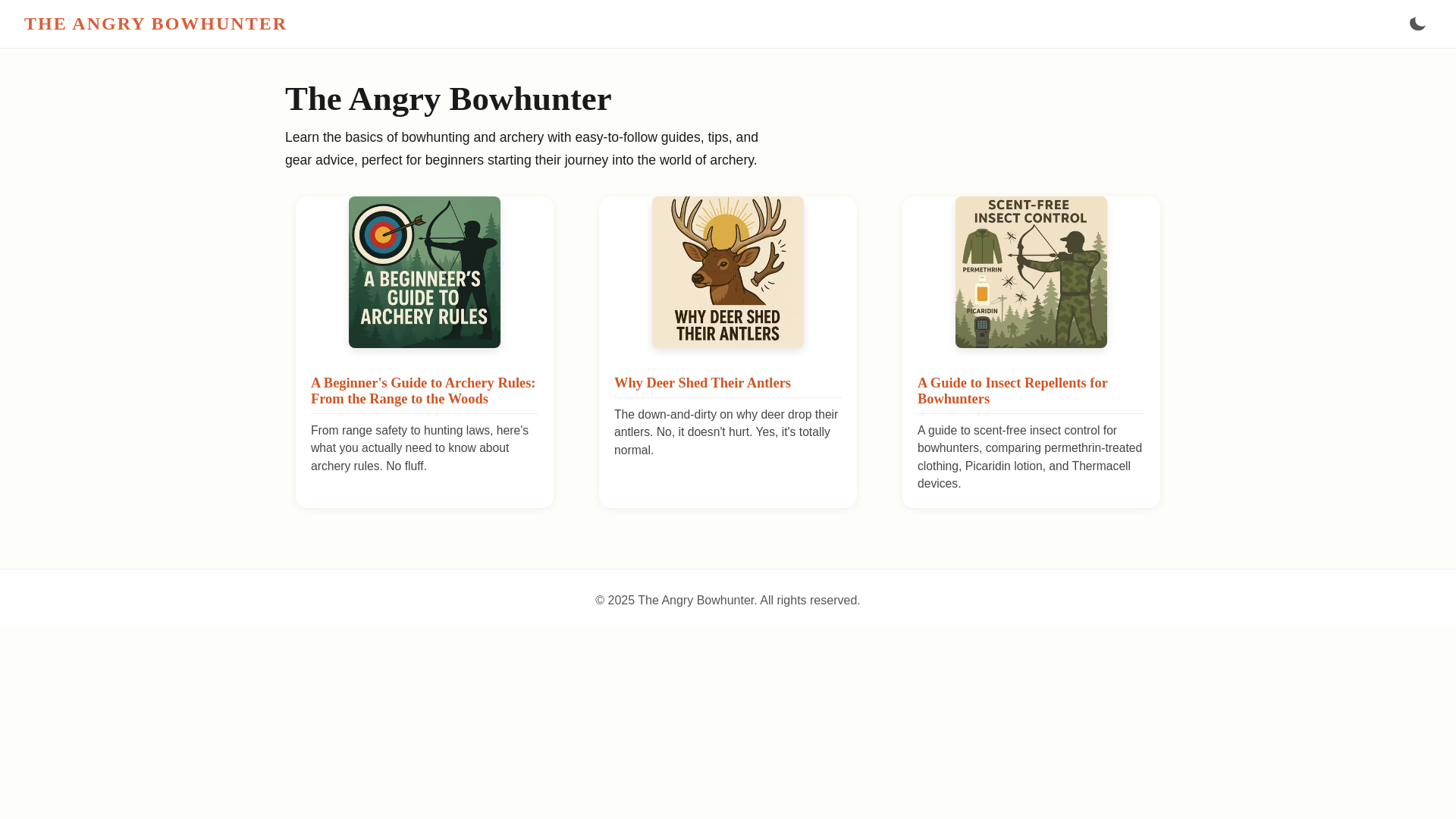 website screenshot of https://theangrybowhunter.pages.dev/
