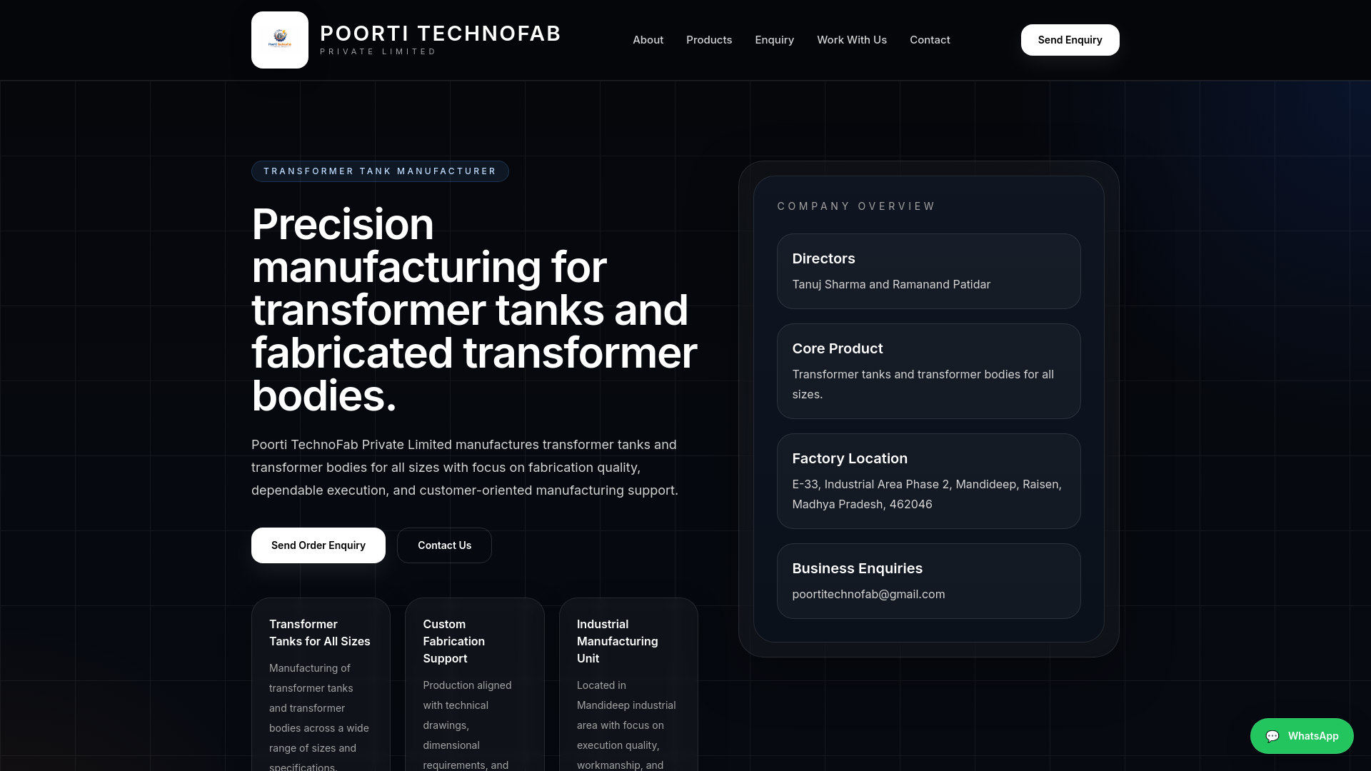 website screenshot of https://poortitechnofab.com