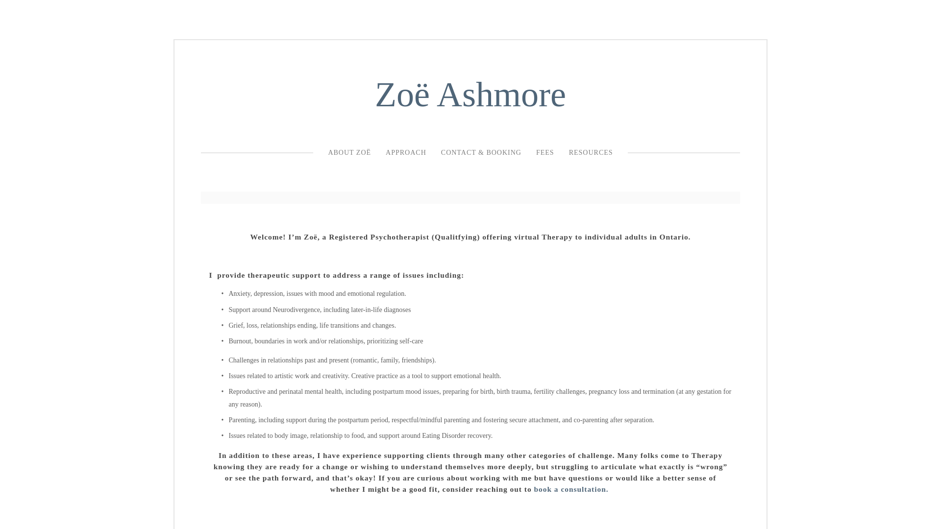website screenshot of https://zoekategreenwood.ca