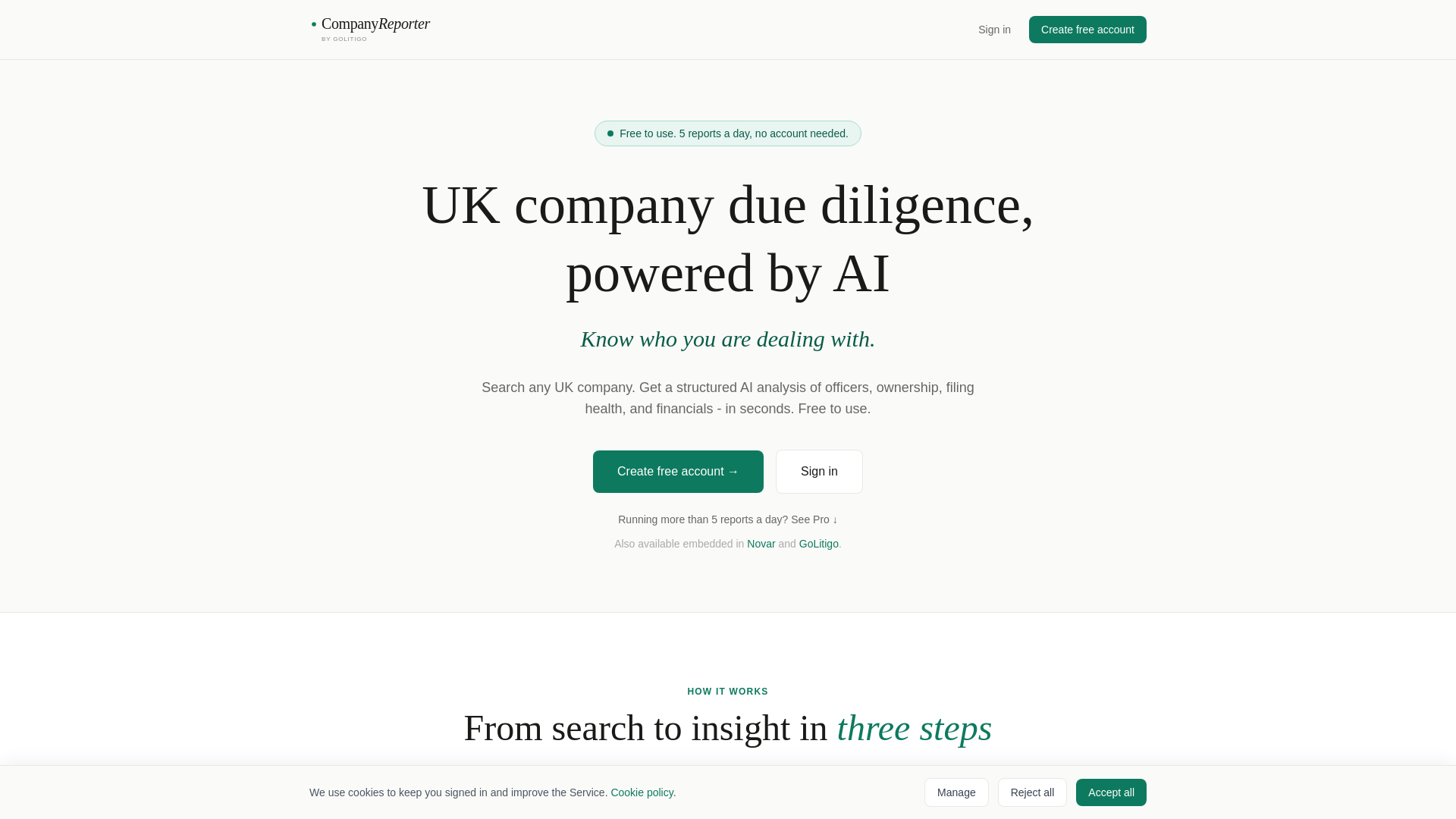 website screenshot of https://companyreporter.ai/