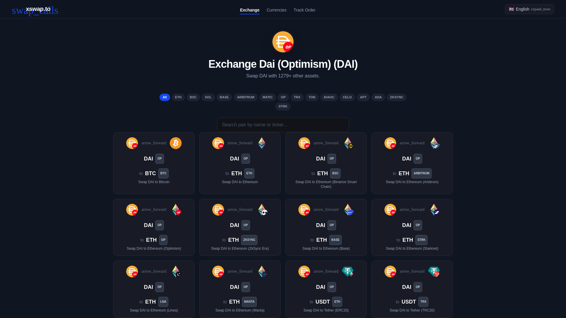 website screenshot of https://xswap.to/pairs.php?ticker=daiop