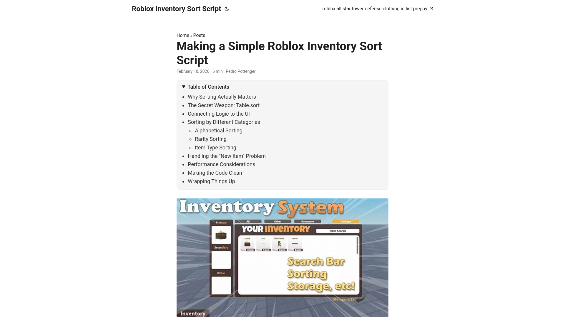 website screenshot of https://roblox-inventory-sort-script.pages.dev/