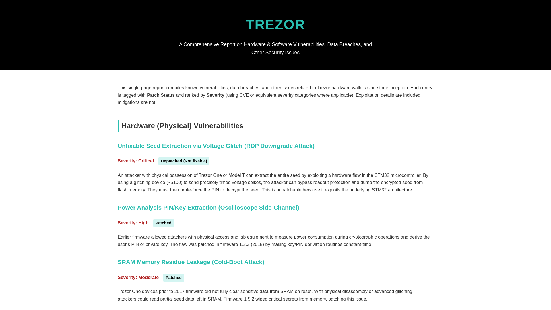 website screenshot of https://trezor.fail/