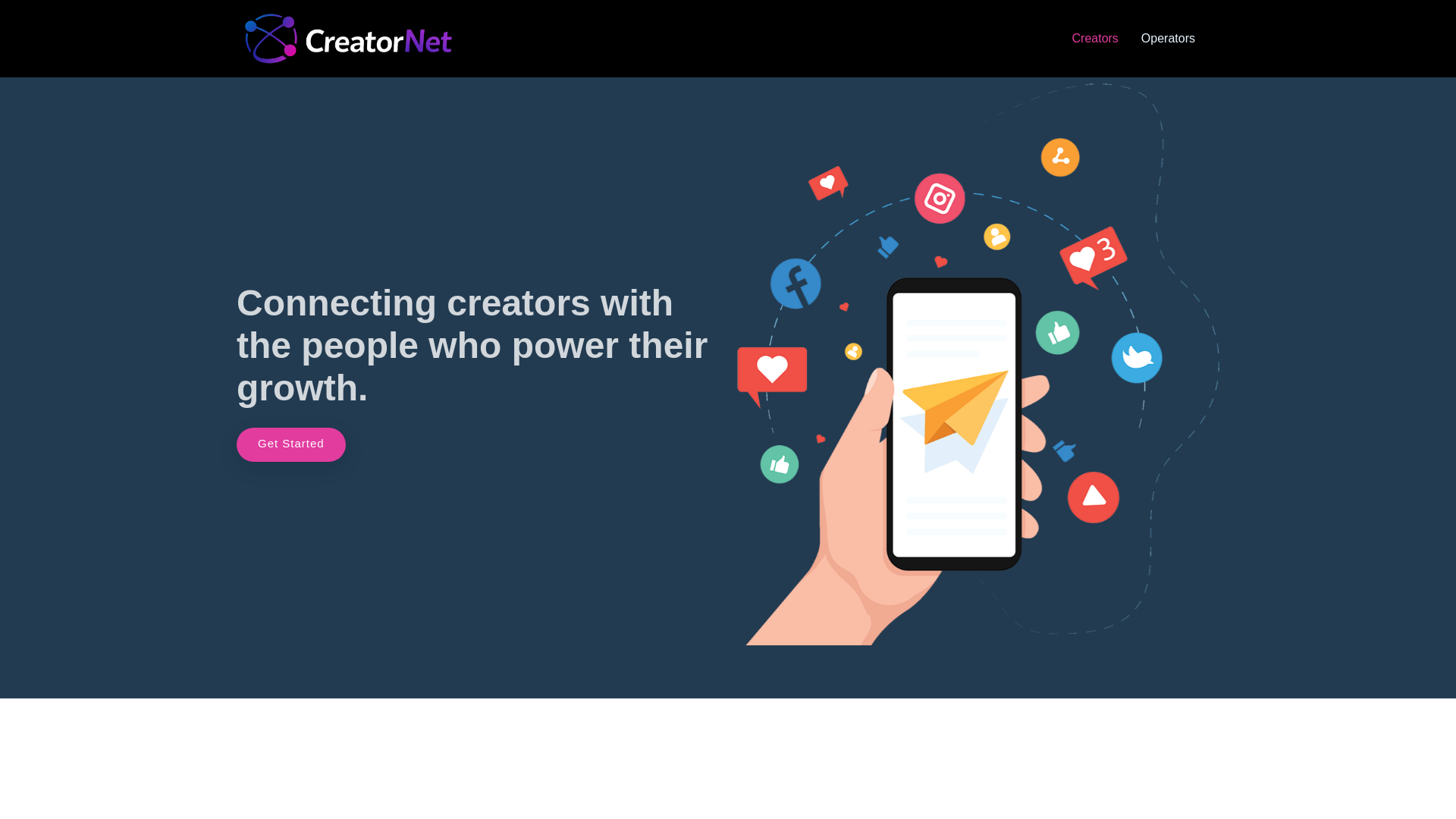 website screenshot of https://creatornet.app/