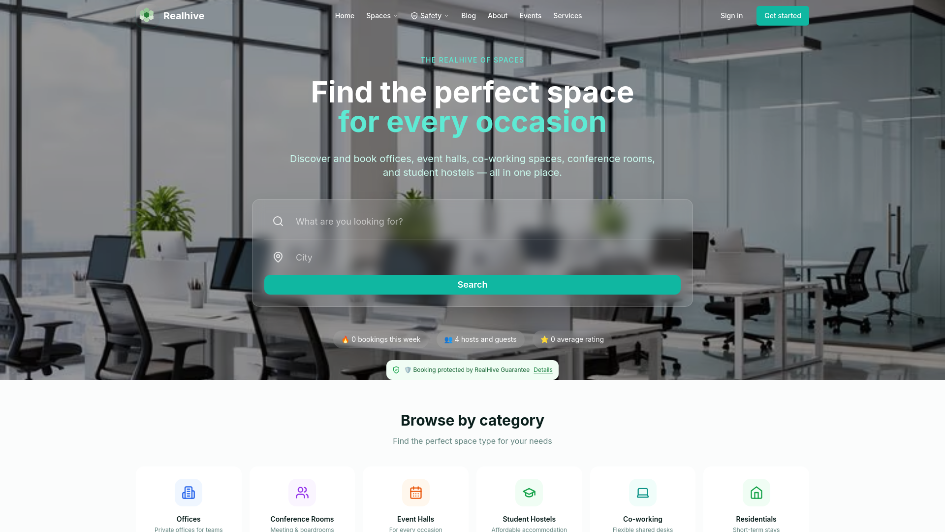 website screenshot of https://joinrealhive.space/